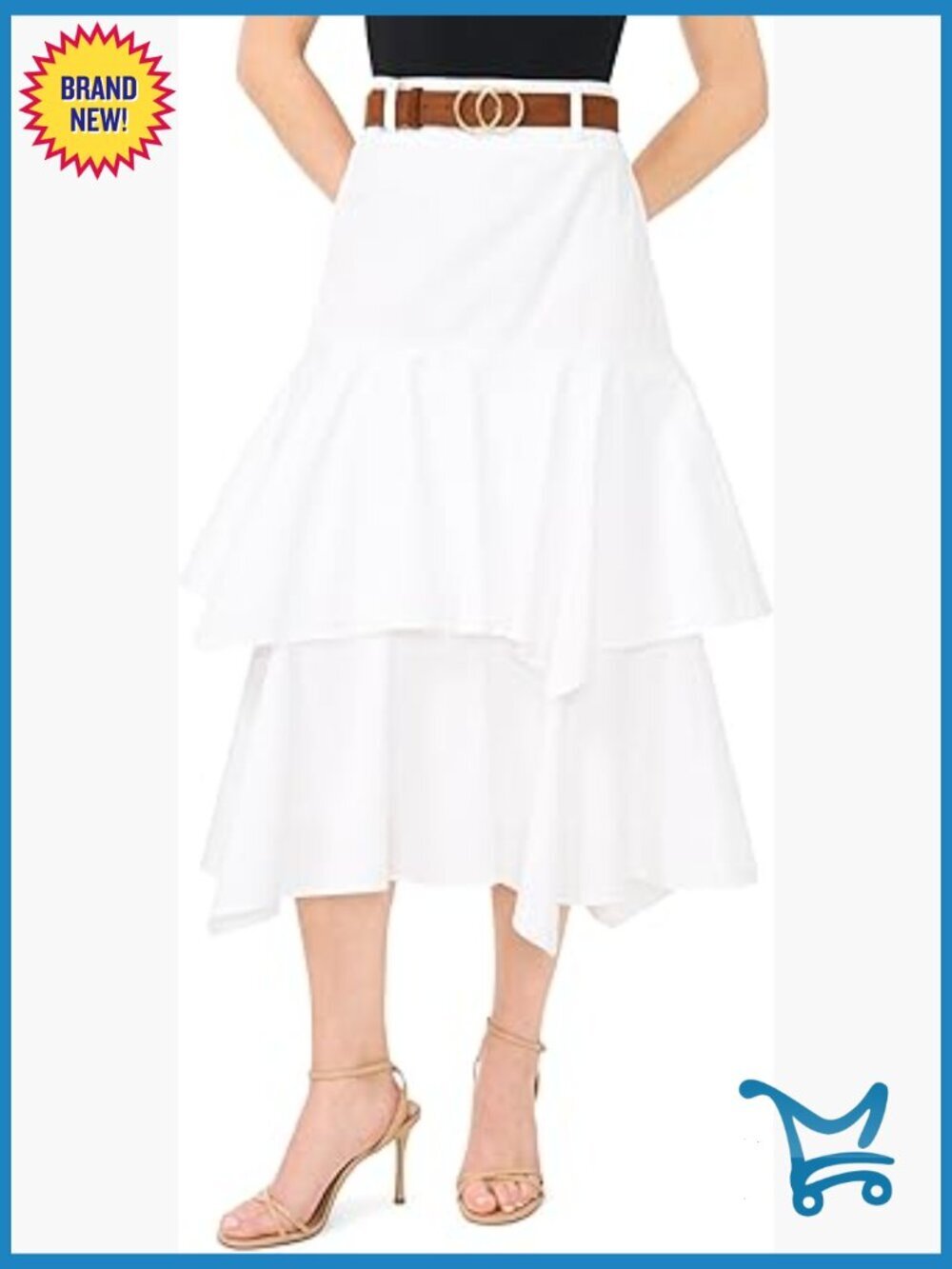 Tiered Denim Midi Skirt with Detachable Belt